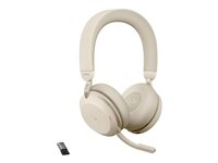 Jabra Evolve2 75 - Hodesett - on-ear - Bluetooth - trådløs - aktiv støydemping - USB-A - lydisolerende - beige - Certified for Microsoft Teams 27599-999-998