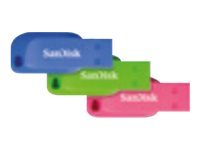 SanDisk Cruzer Blade - USB-flashstasjon - 16 GB - USB 2.0 - blå, grønn, rosa (en pakke 3) SDCZ50C-016G-B46T