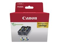 Canon CLI-36 Color Twin Pack - 2-pack - 12 ml - farge (cyan, magenta, gul) - original - blekkbeholder - for PIXMA iP100 with battery, iP110, TR150, TR150 with Battery Pack; RC-IP100 1511B025