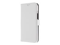 Insmat Exclusive - Lommebok for mobiltelefon - ekte skinn, polykarbonat, kartong+papir+aluminiumsfolie, bomullssting - hvit - for Apple iPhone 15 Pro Max 650-3191
