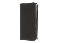 Insmat Exclusive Flip Case - Lommebok for mobiltelefon - ekte skinn, polykarbonat, bomullssting, kartong+papir - svart - for Apple iPhone 14 Pro Max 650-3118