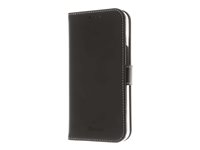 Insmat Exclusive Flip Case - Lommebok for mobiltelefon - ekte skinn, polykarbonat, bomullssting, kartong+papir - svart - for Apple iPhone 14 650-3099