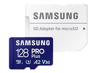 Samsung PRO Plus MB-MD128SA - Flashminnekort (microSDXC til SD-adapter inkludert) - 128 GB - A2 / Video Class V30 / UHS-I U3 - microSDXC UHS-I - blå MB-MD128SA/EU