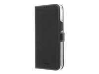 Insmat Exclusive Flip Case - Lommebok for mobiltelefon - papir, kartong, lær, polykarbonat, bomull, aluminiumsfolie - svart - for Apple iPhone 12 Pro Max 650-2880