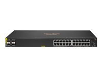 HPE Aruba 6100 24G Class4 PoE 4SFP+ - Switch - Styrt - 24 x 10/100/1000 + 4 x 1 Gigabit / 10 Gigabit SFP+ - side til side-luftflyt - rackmonterbar - PoE+ (370 W) JL677A#ABB