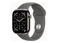 Apple Watch Series 11 (GPS + Cellular) - 42 mm - naturlig titan - smartklokke med sportsbånd - fluorelastomer - steingrå - båndbredde: S/M - 64 GB - Bluetooth, LTE, Wi-Fi 4, UWB - 5G - 34.6 g MF8M4QN/A