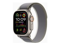 Apple Watch Ultra 2 - 49 mm - titan - smartklokke med Trail Loop - nylonvev - grønn/grå - båndbredde: S/M - 64 GB - LTE, Wi-Fi, Bluetooth, UWB - 4G - 61.4 g MRF33DH/A