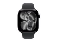 Apple Watch Series 11 (GPS + Cellular) - 46 mm - jet svart aluminium - smartklokke med sportsbånd - fluorelastomer - svart - båndbredde: S/M - 64 GB - Bluetooth, LTE, Wi-Fi 4, UWB - 5G - 36.9 g MFC24QN/A