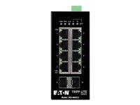 Eaton Tripp Lite series 8-Port Managed Industrial Gigabit Ethernet Switch - 10/100/1000 Mbps, 2 GbE SFP Slots, -40° to 75°C, DIN Mount - Switch - Styrt - 8 x 10/100/1000 + 2 x Gigabit SFP (opplink) - DIN-skinnemonterbar - DC power - TAA-samsvar NGI-M08C2