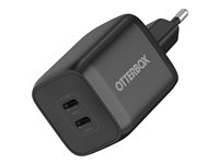 OtterBox Standard - Strømadapter - 65 watt - 3 A - Fast Charge, PD/PPS - 2 utgangskontakter (24 pin USB-C) - svart - Eureopa (uten UK) 78-81342