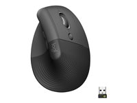 Logitech Lift for Business - Vertikal mus - ergonomisk - 6 knapper - trådløs - Bluetooth, 2.4 GHz - Logitech Logi Bolt USB-mottaker - grafitt 910-006494