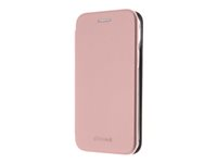 Insmat Exclusive Folio Case - Lommebok for mobiltelefon - polyuretan, termoplast-polyuretan (TPU), kartong+papir - rosenrosa - for Apple iPhone 14 Plus 650-3109