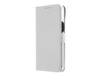 Insmat Exclusive - Lommebok for mobiltelefon - papir, kartong, lær, polykarbonat, bomull, aluminiumsfolie, bronse - hvit - for Apple iPhone 12, 12 Pro 650-2893