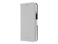 Insmat Exclusive - Lommebok for mobiltelefon - lær, polykarbonat, kartong+papir+aluminiumsfolie, bomullssting - hvit - for Apple iPhone 14 650-3100