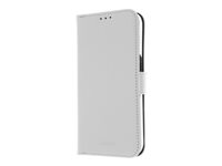 Insmat Exclusive - Lommebok for mobiltelefon - ekte skinn, polykarbonat, kartong+papir+aluminiumsfolie - hvit - for Apple iPhone 15 Pro 650-3190