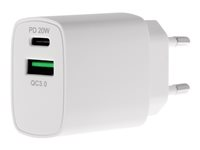 Insmat travel charger - Strømadapter - 20 watt - 3 A - PD 3.0, QC 3.0 - 2 utgangskontakter (USB, 24 pin USB-C) - for Apple 10.2-inch iPad (8. generasjon); 10.9-inch iPad Air (4. generasjon, 5. generasjon) 530-9200