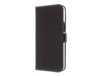 Insmat Exclusive - Lommebok for mobiltelefon - ekte skinn, termoplast-polyuretan (TPU), carton+paper+aluminum foil, bomullssting - svart - for Apple iPhone 13 Pro Max 650-3003