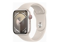 Apple Watch Series 9 (GPS + Cellular) - 45 mm - stjernelysaluminium - smartklokke med sportsbånd - fluorelastomer - stjernelys - båndbredde: S/M - 64 GB - Wi-Fi, Bluetooth, UWB, LTE - 4G - 39 g MRM83DH/A