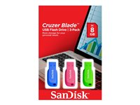 SanDisk Cruzer Blade - USB-flashstasjon - 32 GB - USB 2.0 - blå, grønn, rosa (en pakke 3) SDCZ50C-032G-B46T
