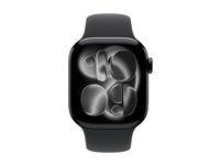 Apple Watch Series 11 (GPS + Cellular) - 42 mm - jet svart aluminium - smartklokke med sportsbånd - fluorelastomer - svart - båndbredde: M/L - 64 GB - LTE, Wi-Fi 4, UWB, Bluetooth - 5G - 29.7 g MF854QN/A