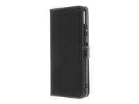 Insmat - Lommebok for mobiltelefon - ekte skinn, termoplast-polyuretan (TPU), polyuretanpolstring - svart, galvanisert bronsering - for Samsung Galaxy A22 5G 650-2974