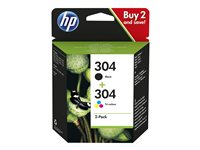HP 304 - 2-pack - pigmentert svart, farge (cyan, magenta, gul) - original - blekkpatron - for AMP 130; Deskjet 26XX, 37XX; ENVY 50XX 3JB05AE