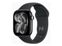 Apple Watch Series 11 (GPS + Cellular) - 42 mm - jet svart aluminium - smartklokke med sportsbånd - fluorelastomer - svart - båndbredde: S/M - 64 GB - Bluetooth, LTE, Wi-Fi 4, UWB - 5G - 29.7 g MF834QN/A