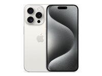 Apple iPhone 15 Pro - 5G smartphone - dobbelt-SIM / Internminne 128 GB - OLED-display - 6.1" - 2556 x 1179 piksler (120 Hz) - 3x bakkamera 48 MP, 12 MP, 12 MP - front camera 12 MP - hvit titan MTUW3QN/A