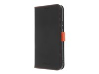 Insmat Flip Case - Lommebok for mobiltelefon - ekte skinn, termoplast-polyuretan (TPU), kartong+papir+aluminiumsfolie - svart / oransje - for Samsung Galaxy A54 5G 650-3149