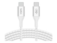 Belkin BoostCharge - USB-kabel - 24 pin USB-C (hann) til 24 pin USB-C (hann) - USB 2.0 - 1 m - opp til 240 W strømforsyningsstøtte - hvit CAB015BT1MWH