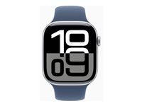 Apple Watch Series 10 (GPS) - 46 mm - sølvaluminium - smartklokke med sportsbånd - fluorelastomer - denim - båndbredde: S/M - 64 GB - Wi-Fi 4, UWB, Bluetooth - 36.4 g MWWL3QN/A