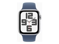 Apple Watch SE (GPS + Cellular) - 2. generasjon - 44 mm - sølvaluminium - smartklokke med sportsbånd - fluorelastomer - denim - båndbredde: M/L - 32 GB - LTE, Wi-Fi 4, Bluetooth - 4G - 33 g MXGQ3QN/A