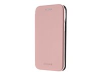 Insmat Exclusive Folio Case - Lommebok for mobiltelefon - polyuretan, termoplast-polyuretan (TPU), kartong+papir - rosenrosa - for Apple iPhone 14 650-3103