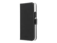 Insmat Exclusive Flip Case - Lommebok for mobiltelefon - papir, kartong, lær, polykarbonat, bomull, aluminiumsfolie - svart - for Apple iPhone 12, 12 Pro 650-2879