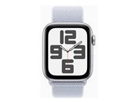 Apple Watch SE (GPS + Cellular) - 2. generasjon - 44 mm - sølvaluminium - smartklokke med sportssløyfe - myk dobbeltlagsnylon - blå sky - håndleddstørrelse: 130-200 mm - 32 GB - LTE, Wi-Fi 4, Bluetooth - 4G - 33 g MXGR3QN/A