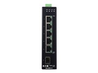 Eaton Tripp Lite series 5-Port Managed Industrial Gigabit Ethernet Switch - 10/100/1000 Mbps, GbE SFP Slot, -40° to 75°C, DIN Mount - Switch - Styrt - 5 x 10/100/1000 + 1 x Gigabit SFP (opplink) - DIN-skinnemonterbar - DC-strøm - TAA-samsvar NGI-M05-C1