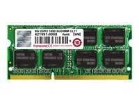 Transcend - DDR3 - modul - 8 GB - SO DIMM 204-pin - 1600 MHz / PC3-12800 - CL11 - 1.5 V - ikke-bufret - ikke-ECC - for ASUS K95; N46; X45X; X550; Dell Latitude E6330, E7240; OptiPlex 90XX; Lenovo IdeaPad Y410 TS1GSK64V6H