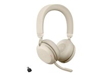 Jabra Evolve2 75 - Hodesett - on-ear - Bluetooth - trådløs - aktiv støydemping - USB-C - lydisolerende - beige - Optimert for UC 27599-989-898