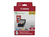 Canon CLI-571 XL C/M/Y/BK Photo Value Pack - 4-pack - 11 ml - Høy ytelse - svart, gul, cyan, magenta - original - hengeboks - blekkbeholder / papirsett - for PIXMA TS5051, TS5053, TS5055, TS6050, TS6051, TS6052, TS8051, TS8052, TS9050, TS9055 0332C006