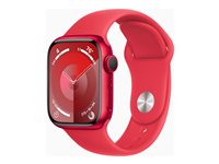 Apple Watch Series 9 (GPS) - (PRODUCT) RED - 41 mm - rød aluminium - smartklokke med sportsbånd - fluorelastomer - rød - båndbredde: S/M - 64 GB - Wi-Fi, Bluetooth, UWB - 31.9 g MRXG3DH/A