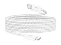 Belkin BoostCharge - USB-kabel - USB-C (hann) til USB-C (hann) - DC 48 V - 5 A - 1.5 m - USB Power Delivery (240 W), flettet kabel - hvit (en pakke 2) BBD009HQ05WH2PK